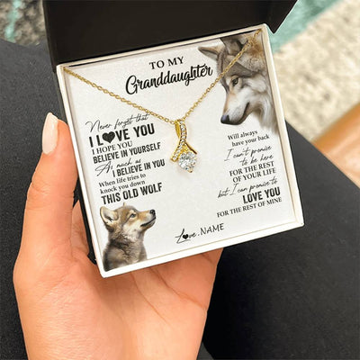 Alluring Beauty Necklace 18K Yellow Gold Finish | 2 | Personalized To My Granddaughter Necklace From Grandma Grandpa This Old Wolf Love You Granddaughter Birthday Christmas Customized Gift Box Message Card | teecentury