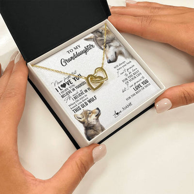 Interlocking Hearts Necklace 18K Yellow Gold Finish | 2 | Personalized To My Granddaughter Necklace From Grandma Grandpa This Old Wolf Love You Granddaughter Birthday Christmas Customized Gift Box Message Card | teecentury