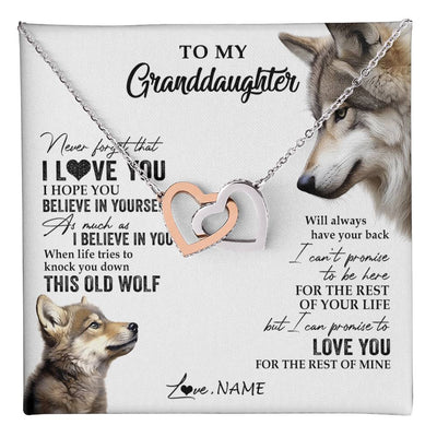 Interlocking Hearts Necklace Stainless Steel & Rose Gold Finish | 1 | Personalized To My Granddaughter Necklace From Grandma Grandpa This Old Wolf Love You Granddaughter Birthday Christmas Customized Gift Box Message Card | teecentury