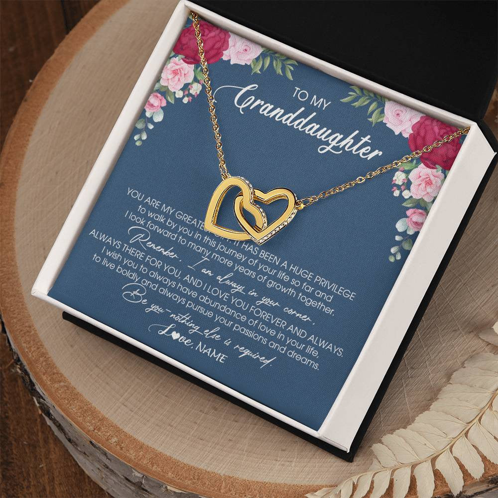 Interlocking Hearts Necklace 18K Yellow Gold Finish | Personalized To My Granddaughter Necklace From Grandma Grandpa You Are My Greatest Gift Granddaughter Birthday Customized Jewelry Gift Box Message Card | teecentury