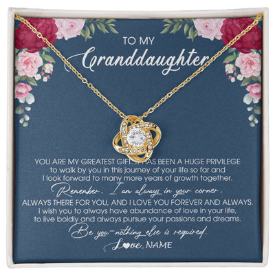 Love Knot Necklace 18K Yellow Gold Finish | Personalized To My Granddaughter Necklace From Grandma Grandpa You Are My Greatest Gift Granddaughter Birthday Customized Jewelry Gift Box Message Card | teecentury