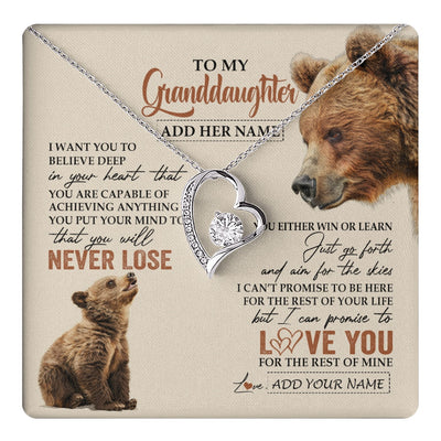 Forever Love Necklace 14K White Gold Finish | 1 | Personalized To My Granddaughter Necklace From Grandma Grandpa You Will Never Lose Bear Granddaughter Birthday Gifts Christmas Custom Gift Box Message Card | teecentury.myshopify