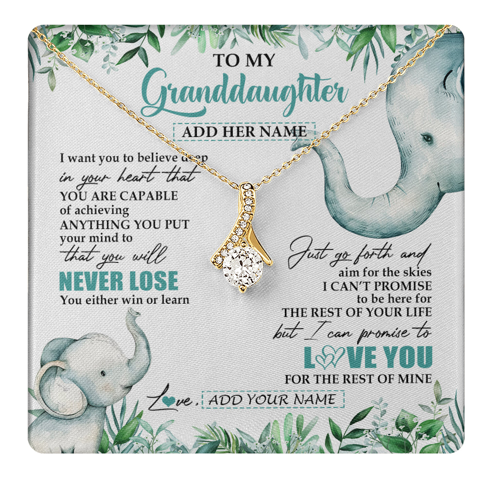 Alluring Beauty Necklace 18K Yellow Gold Finish | 1 | Personalized To My Granddaughter Necklace From Grandma Grandpa You Will Never Lose Elephant Granddaughter Birthday Gifts Christmas Custom Gift Box Message Card | teecentury