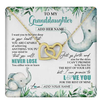 Interlocking Hearts Necklace 18K Yellow Gold Finish | 1 | Personalized To My Granddaughter Necklace From Grandma Grandpa You Will Never Lose Elephant Granddaughter Birthday Gifts Christmas Custom Gift Box Message Card | teecentury