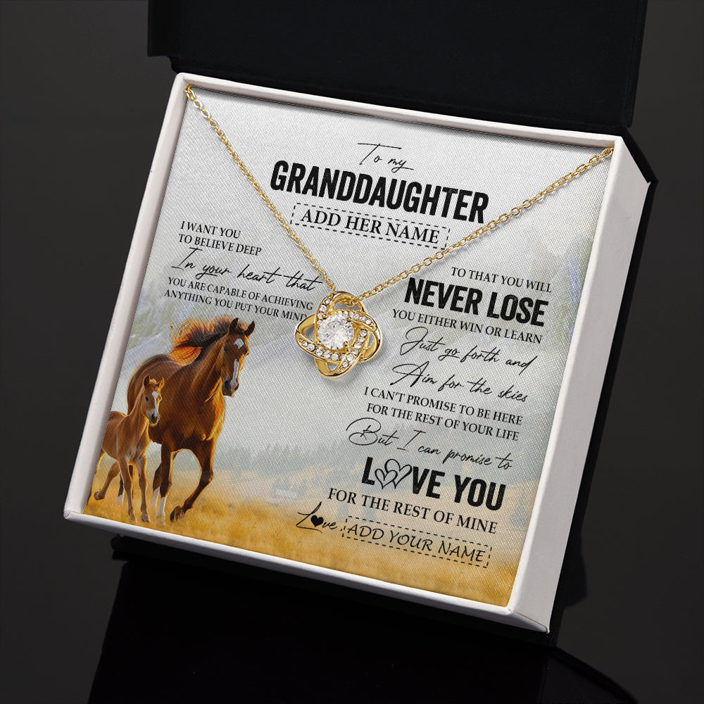 Love Knot Necklace 18K Yellow Gold Finish | 2 | Personalized To My Granddaughter Necklace From Grandma Grandpa You Will Never Lose Horse Granddaughter Birthday Gifts Christmas Custom Gift Box Message Card | teecentury