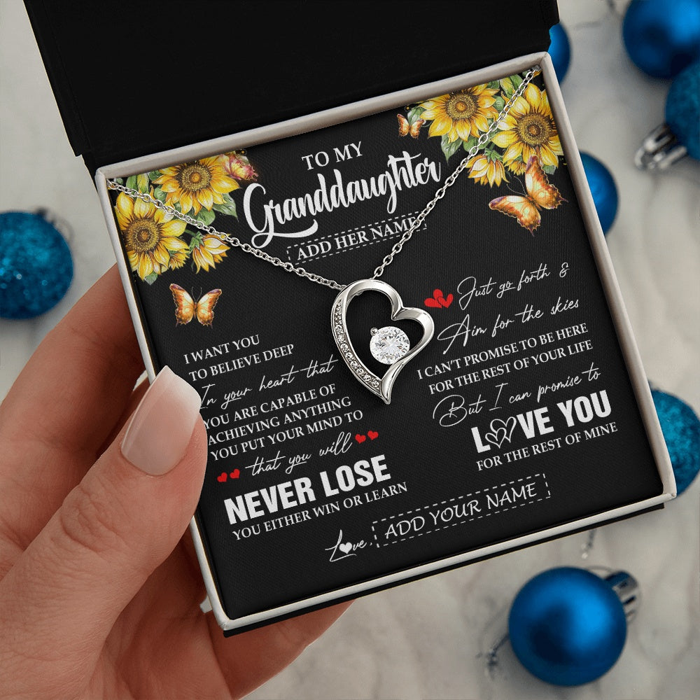 Forever Love Necklace 14K White Gold Finish | 2 | Personalized To My Granddaughter Necklace From Grandma Grandpa You Will Never Lose Sunflower Granddaughter Birthday Gifts Christmas Gift Box Message Card | teecentury.myshopify