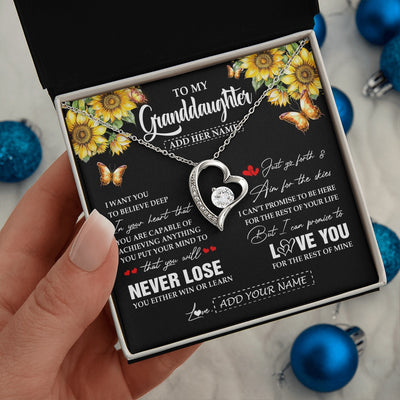 Forever Love Necklace 14K White Gold Finish | 2 | Personalized To My Granddaughter Necklace From Grandma Grandpa You Will Never Lose Sunflower Granddaughter Birthday Gifts Christmas Gift Box Message Card | teecentury.myshopify