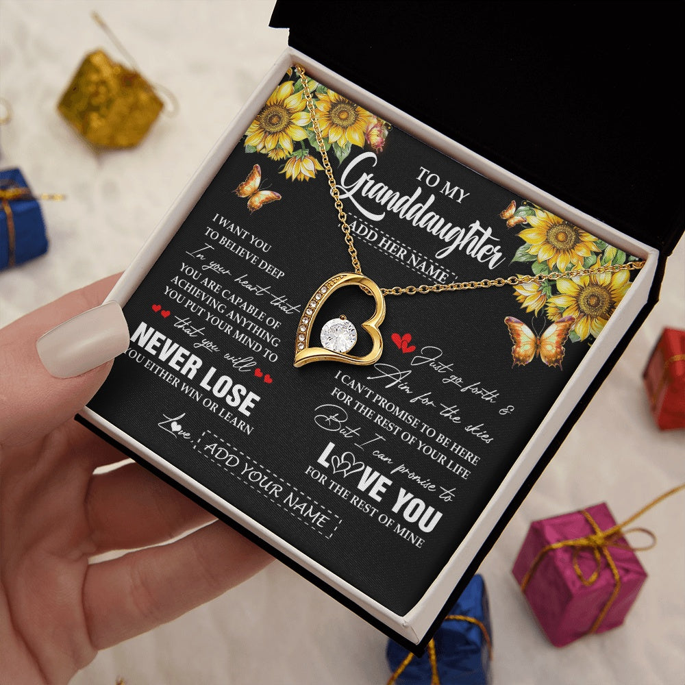 Forever Love Necklace 18K Yellow Gold Finish | 2 | Personalized To My Granddaughter Necklace From Grandma Grandpa You Will Never Lose Sunflower Granddaughter Birthday Gifts Christmas Gift Box Message Card | teecentury.myshopify