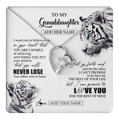 Forever Love Necklace 14K White Gold Finish | 1 | Personalized To My Granddaughter Necklace From Grandma Grandpa You Will Never Lose White Tiger Granddaughter Birthday Gifts Christmas Gift Box Message Card | teecentury