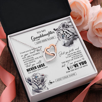 Interlocking Hearts Necklace Stainless Steel & Rose Gold Finish | 2 | Personalized To My Granddaughter Necklace From Grandma Grandpa You Will Never Lose White Tiger Granddaughter Birthday Gifts Christmas Gift Box Message Card | teecentury