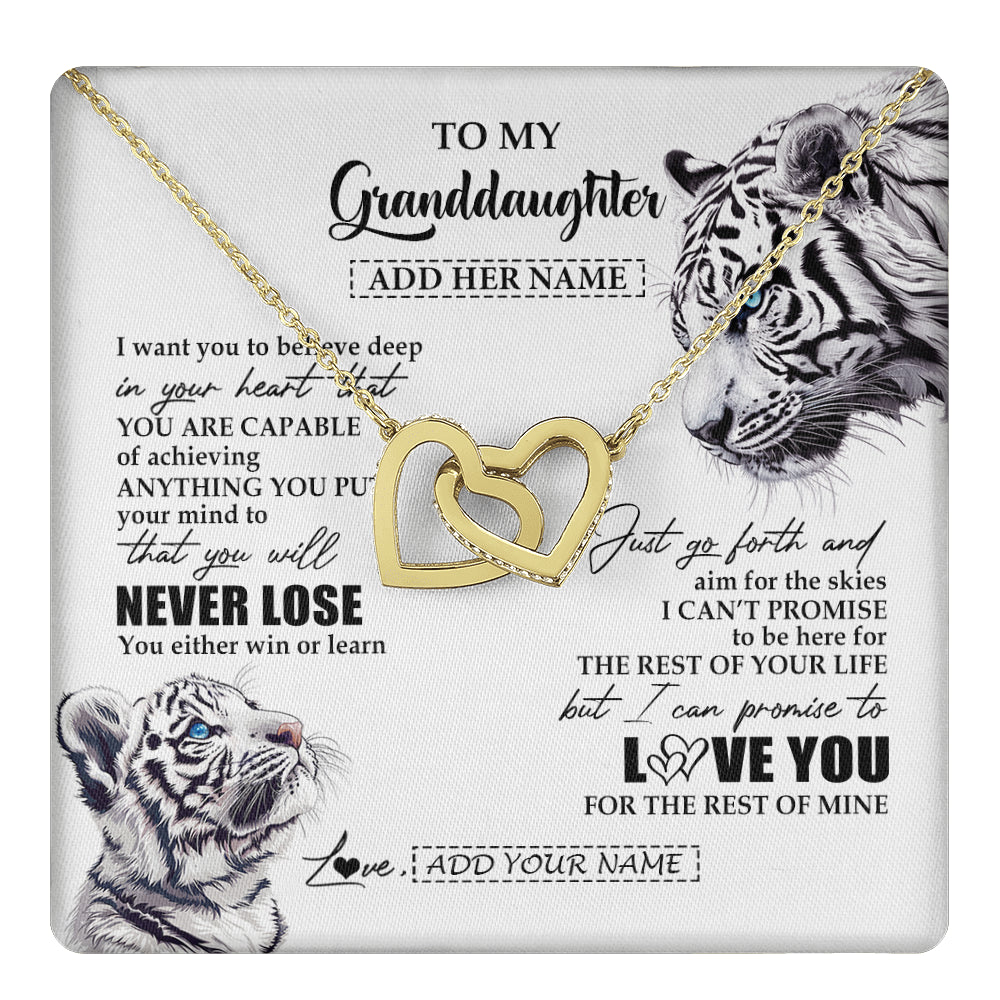 Interlocking Hearts Necklace 18K Yellow Gold Finish | 1 | Personalized To My Granddaughter Necklace From Grandma Grandpa You Will Never Lose White Tiger Granddaughter Birthday Gifts Christmas Gift Box Message Card | teecentury