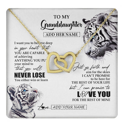Interlocking Hearts Necklace 18K Yellow Gold Finish | 1 | Personalized To My Granddaughter Necklace From Grandma Grandpa You Will Never Lose White Tiger Granddaughter Birthday Gifts Christmas Gift Box Message Card | teecentury