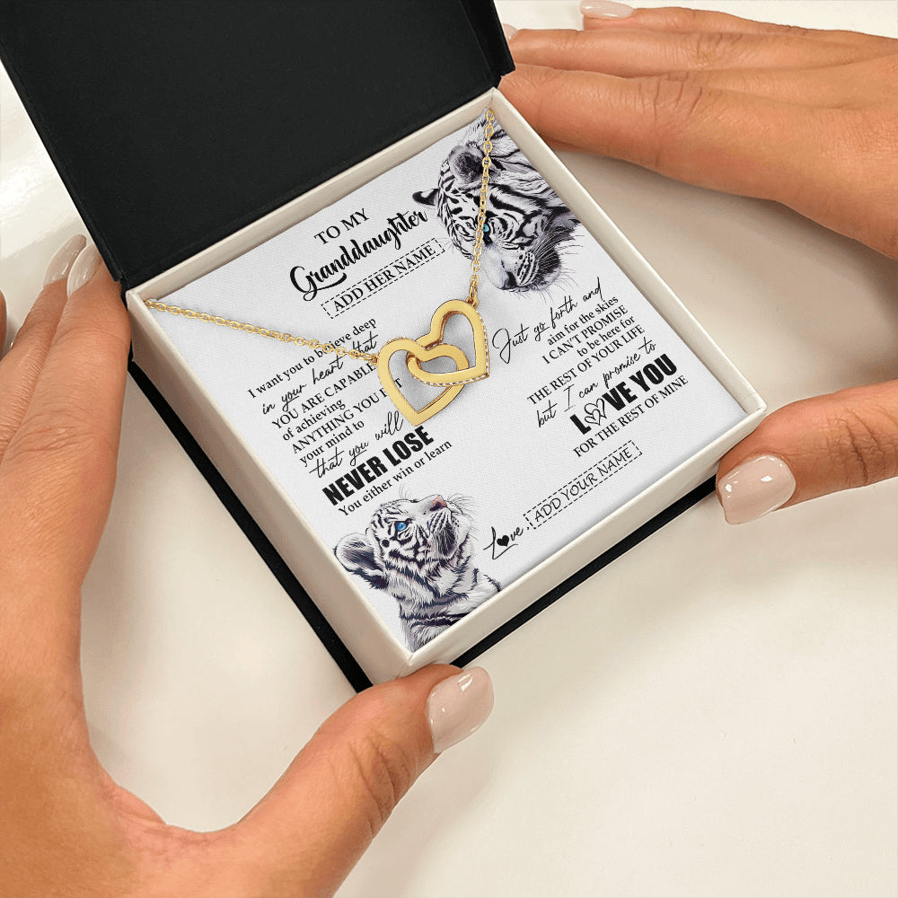 Interlocking Hearts Necklace 18K Yellow Gold Finish | 2 | Personalized To My Granddaughter Necklace From Grandma Grandpa You Will Never Lose White Tiger Granddaughter Birthday Gifts Christmas Gift Box Message Card | teecentury