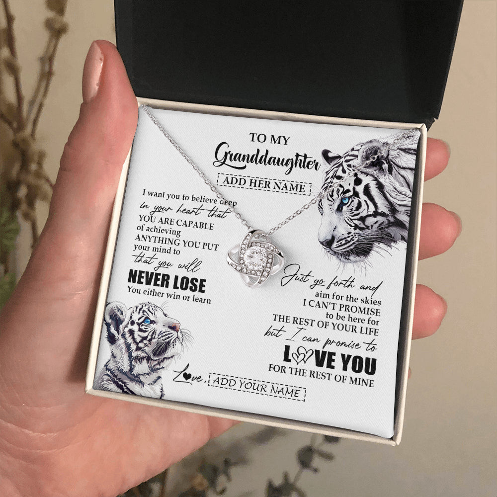 Love Knot Necklace 14K White Gold Finish | 2 | Personalized To My Granddaughter Necklace From Grandma Grandpa You Will Never Lose White Tiger Granddaughter Birthday Gifts Christmas Gift Box Message Card | teecentury