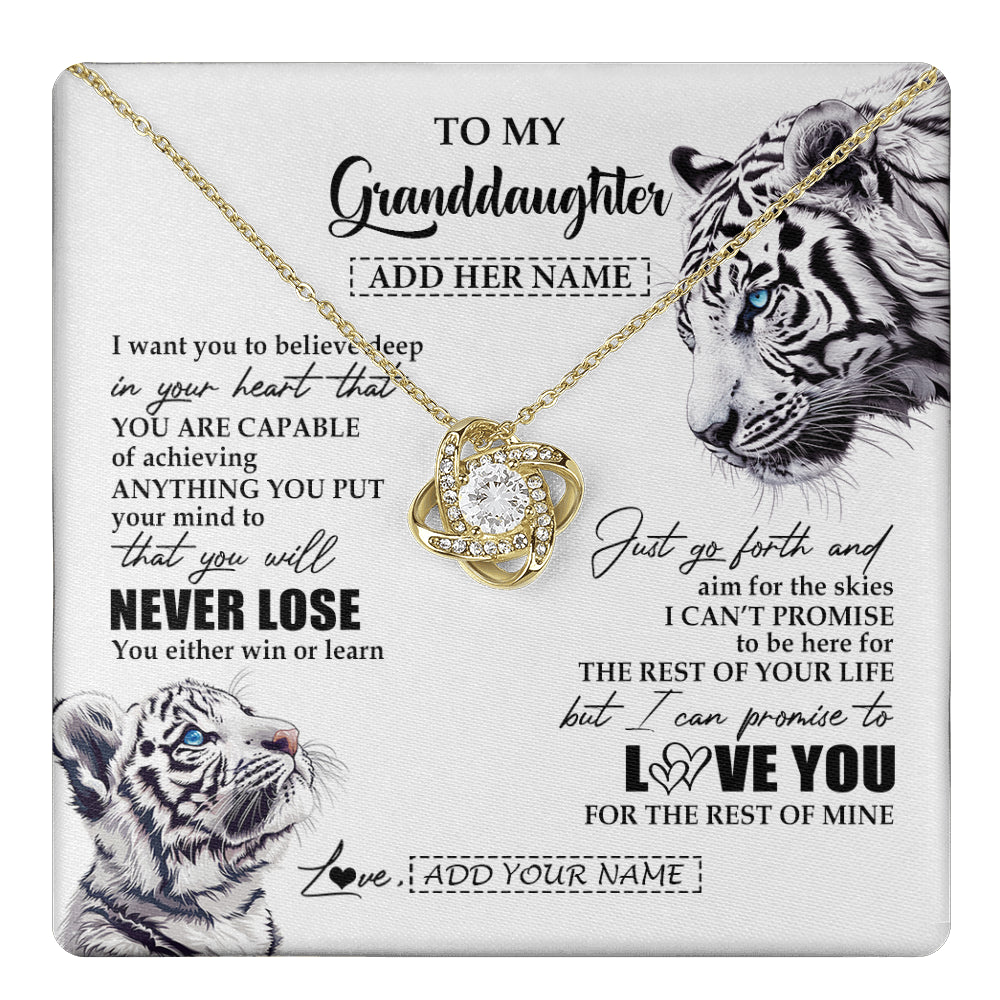 Love Knot Necklace 18K Yellow Gold Finish | 1 | Personalized To My Granddaughter Necklace From Grandma Grandpa You Will Never Lose White Tiger Granddaughter Birthday Gifts Christmas Gift Box Message Card | teecentury