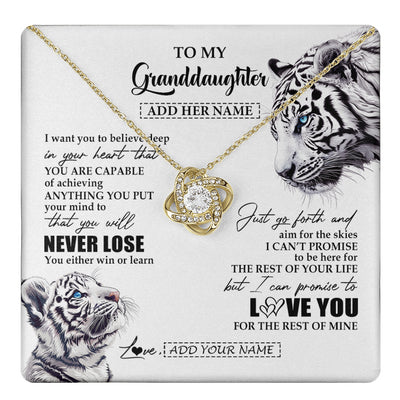 Love Knot Necklace 18K Yellow Gold Finish | 1 | Personalized To My Granddaughter Necklace From Grandma Grandpa You Will Never Lose White Tiger Granddaughter Birthday Gifts Christmas Gift Box Message Card | teecentury