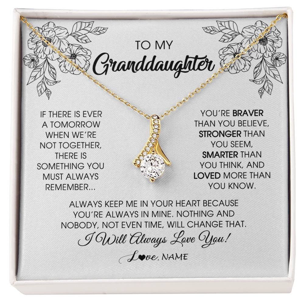 Alluring Beauty Necklace 18K Yellow Gold Finish | Personalized To My Granddaughter Necklace From Grandma Grandpa You're Braver Stronger Smarter Granddaughter Birthday Customized Jewelry Gift Box Message Card | teecentury