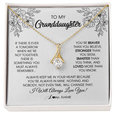 Alluring Beauty Necklace 18K Yellow Gold Finish | Personalized To My Granddaughter Necklace From Grandma Grandpa You're Braver Stronger Smarter Granddaughter Birthday Customized Jewelry Gift Box Message Card | teecentury