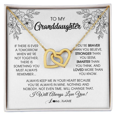 Interlocking Hearts Necklace 18K Yellow Gold Finish | Personalized To My Granddaughter Necklace From Grandma Grandpa You're Braver Stronger Smarter Granddaughter Birthday Customized Jewelry Gift Box Message Card | teecentury