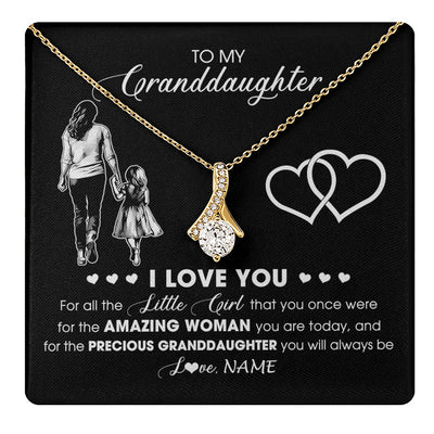 Alluring Beauty Necklace 18K Yellow Gold Finish | 1 | Personalized To My Granddaughter Necklace From Grandma I Love You Little Girl Granddaughter Birthday Christmas Jewelry Customized Gift Box Message Card | teecentury