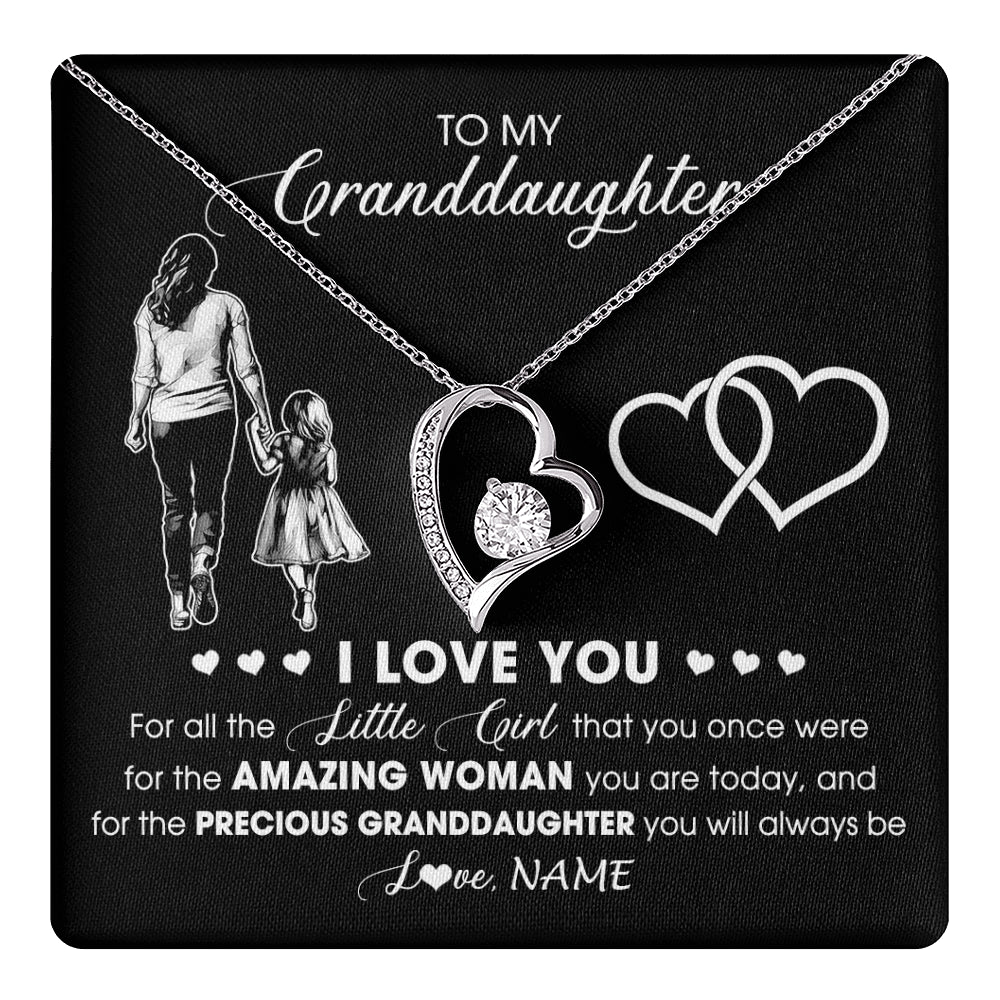 Forever Love Necklace 14K White Gold Finish | 1 | Personalized To My Granddaughter Necklace From Grandma I Love You Little Girl Granddaughter Birthday Christmas Jewelry Customized Gift Box Message Card | teecentury