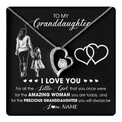 Forever Love Necklace 14K White Gold Finish | 1 | Personalized To My Granddaughter Necklace From Grandma I Love You Little Girl Granddaughter Birthday Christmas Jewelry Customized Gift Box Message Card | teecentury