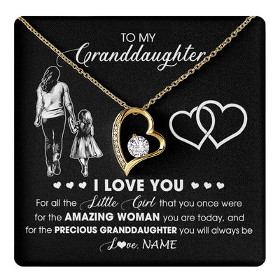 Forever Love Necklace 18K Yellow Gold Finish | 1 | Personalized To My Granddaughter Necklace From Grandma I Love You Little Girl Granddaughter Birthday Christmas Jewelry Customized Gift Box Message Card | teecentury