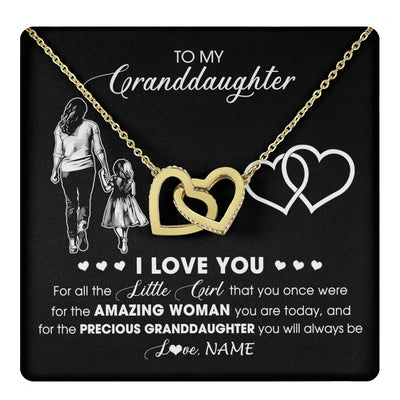 Interlocking Hearts Necklace 18K Yellow Gold Finish | 1 | Personalized To My Granddaughter Necklace From Grandma I Love You Little Girl Granddaughter Birthday Christmas Jewelry Customized Gift Box Message Card | teecentury