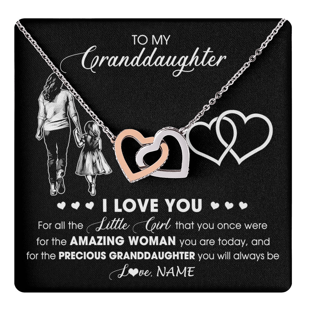 Interlocking Hearts Necklace Stainless Steel & Rose Gold Finish | 1 | Personalized To My Granddaughter Necklace From Grandma I Love You Little Girl Granddaughter Birthday Christmas Jewelry Customized Gift Box Message Card | teecentury