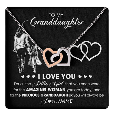 Interlocking Hearts Necklace Stainless Steel & Rose Gold Finish | 1 | Personalized To My Granddaughter Necklace From Grandma I Love You Little Girl Granddaughter Birthday Christmas Jewelry Customized Gift Box Message Card | teecentury