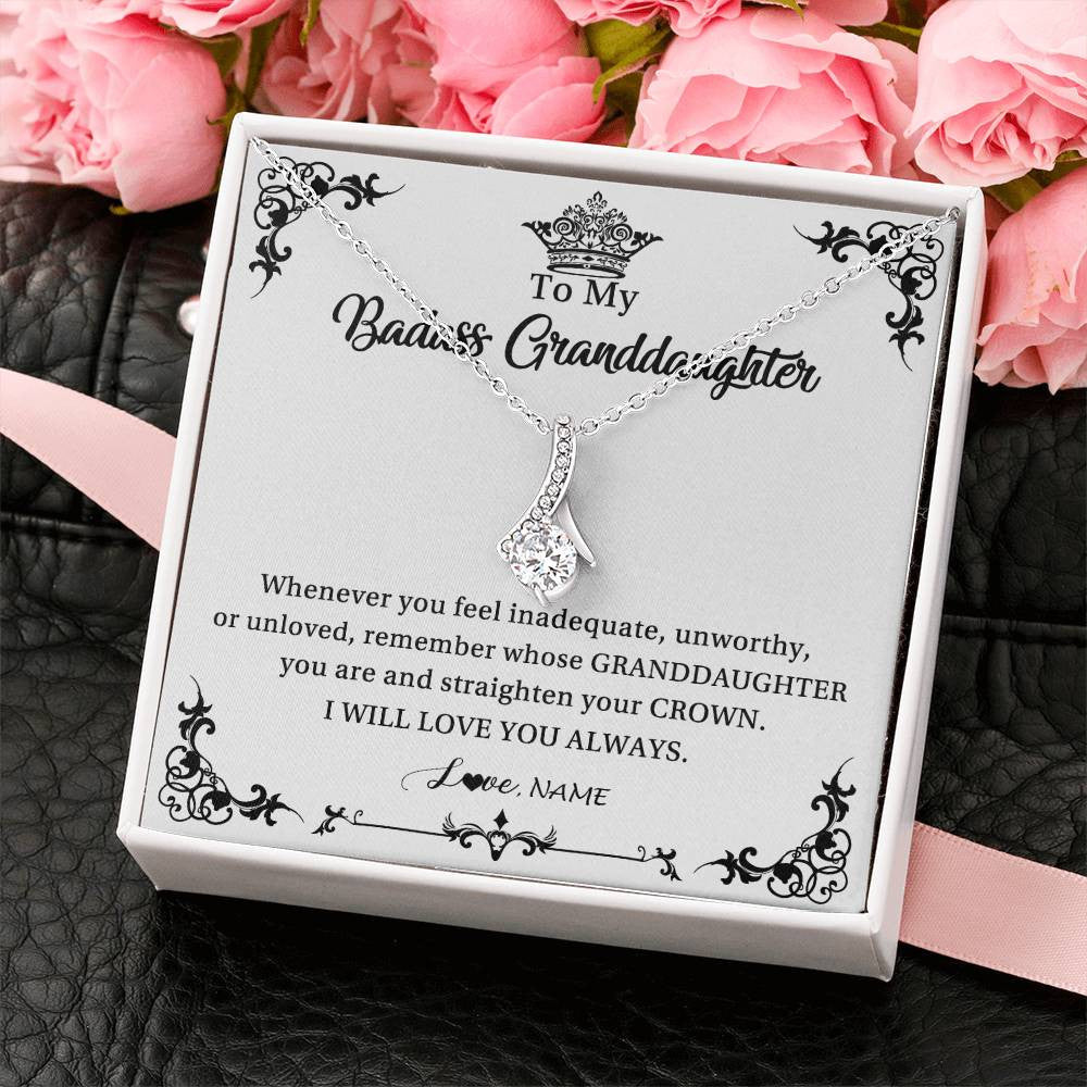 Alluring Beauty Necklace 14K White Gold Finish | Personalized To My Granddaughter Necklace From Grandma I Will Love You Always Granddaughter Jewelry Birthday Christmas Customized Message Card | teecentury