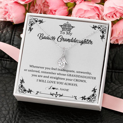 Alluring Beauty Necklace 14K White Gold Finish | Personalized To My Granddaughter Necklace From Grandma I Will Love You Always Granddaughter Jewelry Birthday Christmas Customized Message Card | teecentury
