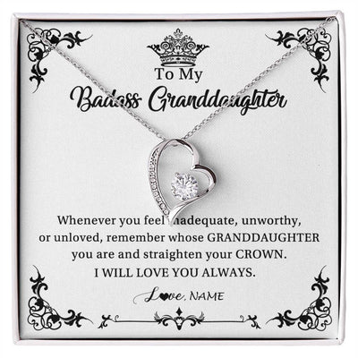 Forever Love Necklace 14K White Gold Finish | Personalized To My Granddaughter Necklace From Grandma I Will Love You Always Granddaughter Jewelry Birthday Christmas Customized Message Card | teecentury