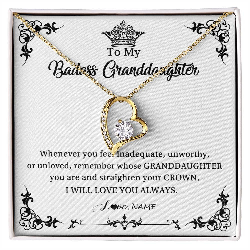 Forever Love Necklace 18K Yellow Gold Finish | Personalized To My Granddaughter Necklace From Grandma I Will Love You Always Granddaughter Jewelry Birthday Christmas Customized Message Card | teecentury