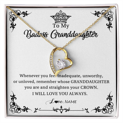 Forever Love Necklace 18K Yellow Gold Finish | Personalized To My Granddaughter Necklace From Grandma I Will Love You Always Granddaughter Jewelry Birthday Christmas Customized Message Card | teecentury