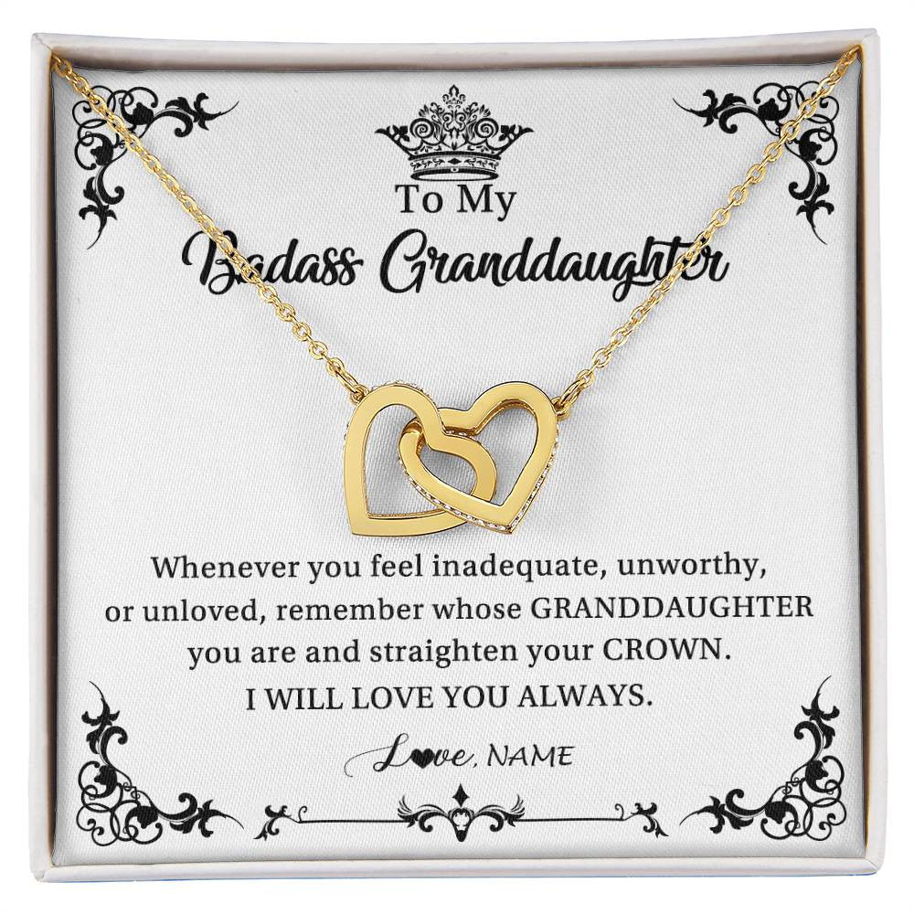 Interlocking Hearts Necklace 18K Yellow Gold Finish | Personalized To My Granddaughter Necklace From Grandma I Will Love You Always Granddaughter Jewelry Birthday Christmas Customized Message Card | teecentury