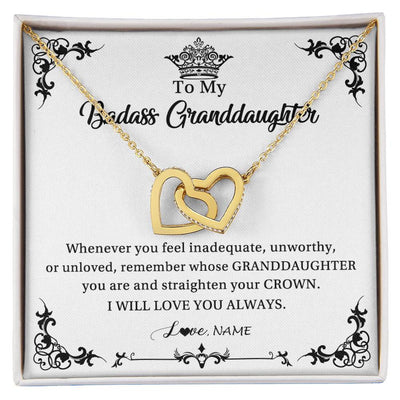 Interlocking Hearts Necklace 18K Yellow Gold Finish | Personalized To My Granddaughter Necklace From Grandma I Will Love You Always Granddaughter Jewelry Birthday Christmas Customized Message Card | teecentury