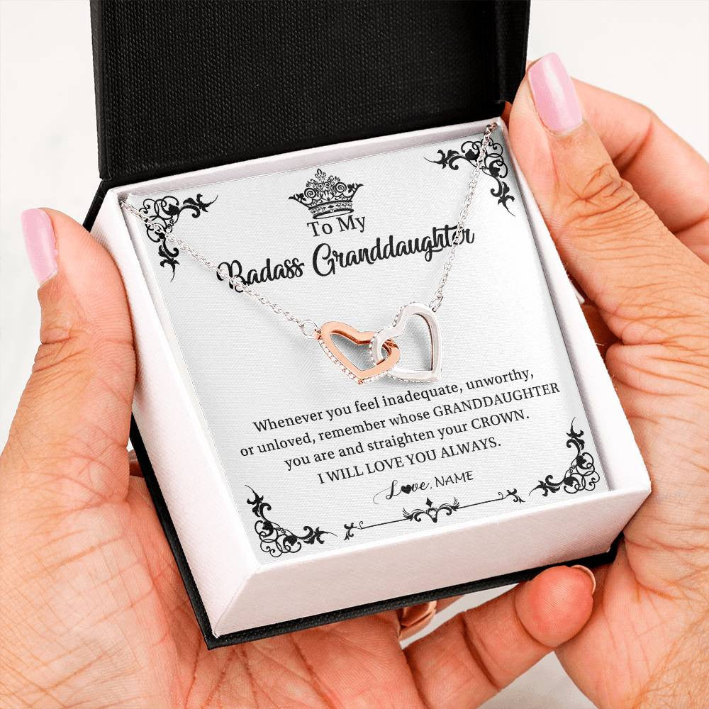 Interlocking Hearts Necklace Stainless Steel & Rose Gold Finish | Personalized To My Granddaughter Necklace From Grandma I Will Love You Always Granddaughter Jewelry Birthday Christmas Customized Message Card | teecentury