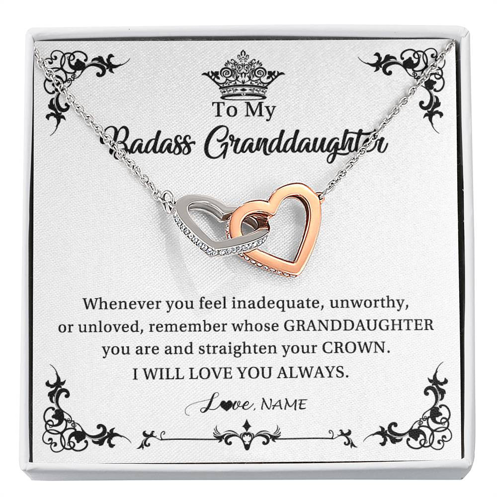Interlocking Hearts Necklace Stainless Steel & Rose Gold Finish | Personalized To My Granddaughter Necklace From Grandma I Will Love You Always Granddaughter Jewelry Birthday Christmas Customized Message Card | teecentury