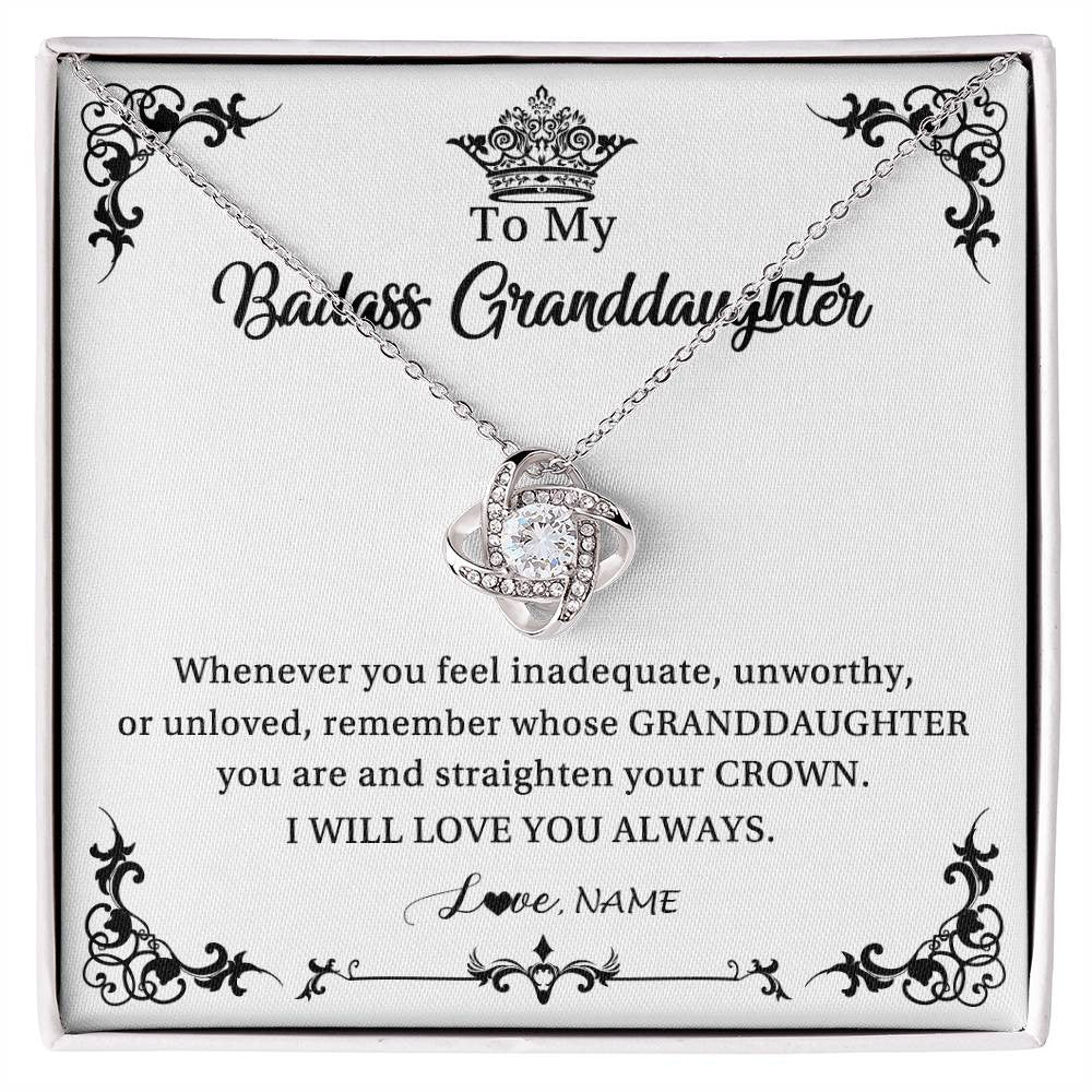 Love Knot Necklace 14K White Gold Finish | Personalized To My Granddaughter Necklace From Grandma I Will Love You Always Granddaughter Jewelry Birthday Christmas Customized Message Card | teecentury