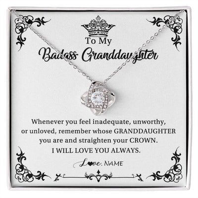 Love Knot Necklace 14K White Gold Finish | Personalized To My Granddaughter Necklace From Grandma I Will Love You Always Granddaughter Jewelry Birthday Christmas Customized Message Card | teecentury