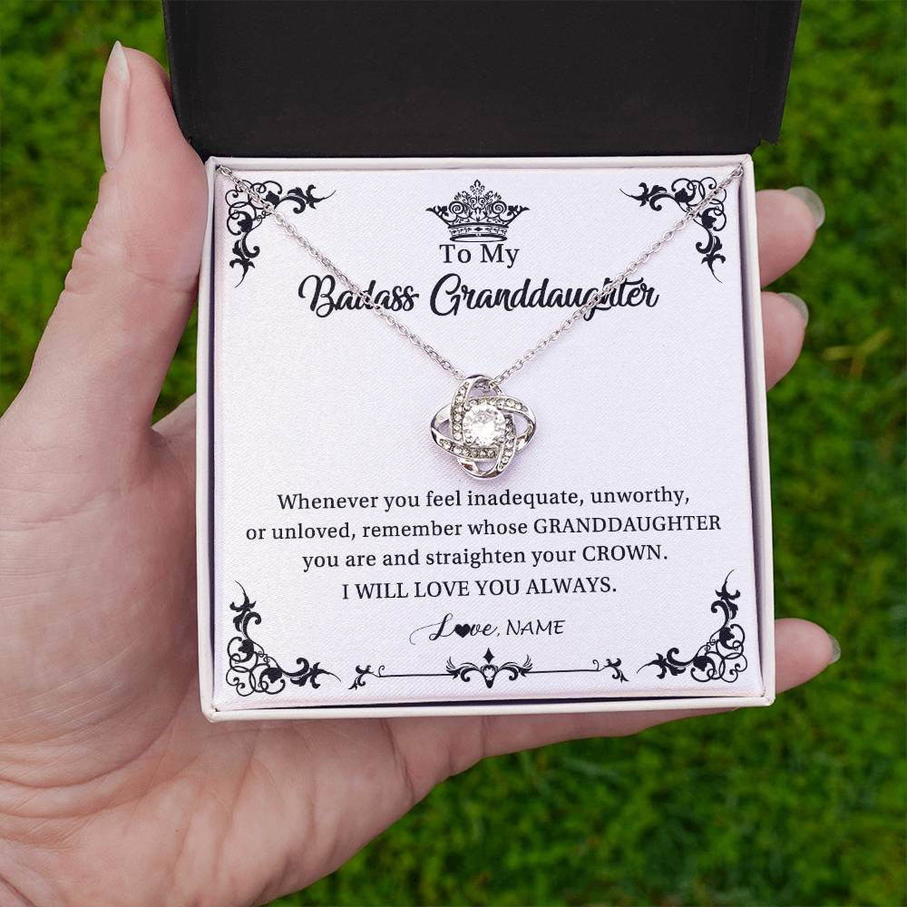 Love Knot Necklace 14K White Gold Finish | Personalized To My Granddaughter Necklace From Grandma I Will Love You Always Granddaughter Jewelry Birthday Christmas Customized Message Card | teecentury