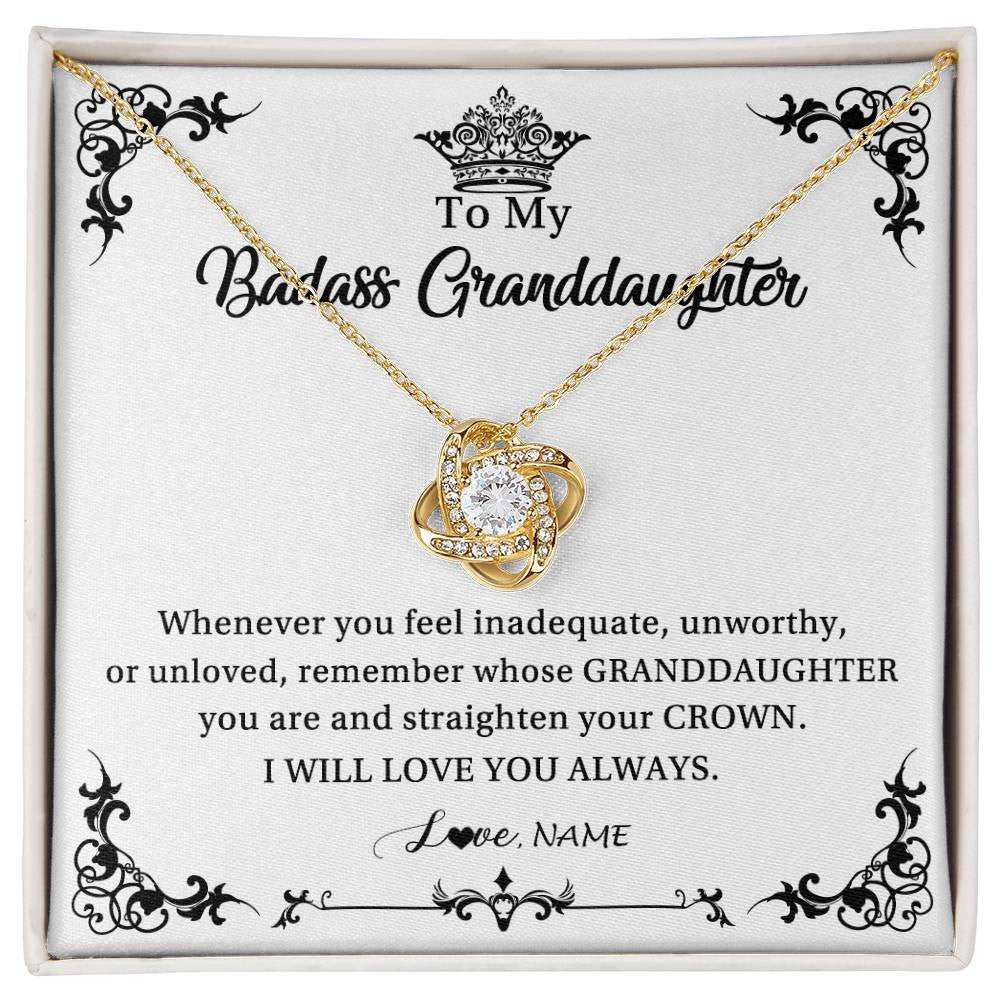 Love Knot Necklace 18K Yellow Gold Finish | Personalized To My Granddaughter Necklace From Grandma I Will Love You Always Granddaughter Jewelry Birthday Christmas Customized Message Card | teecentury