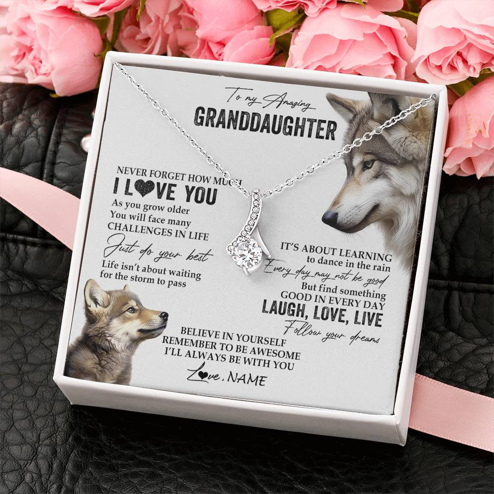 Alluring Beauty Necklace 14K White Gold Finish | 2 | Personalized To My Granddaughter Necklace From Grandma Just Do You Best Laugh Love Live Wolf Granddaughter Birthday Christmas Customized Gift Box Message Card | teecentury