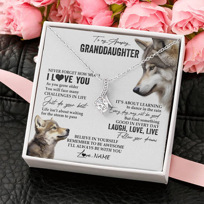 Alluring Beauty Necklace 14K White Gold Finish | 2 | Personalized To My Granddaughter Necklace From Grandma Just Do You Best Laugh Love Live Wolf Granddaughter Birthday Christmas Customized Gift Box Message Card | teecentury