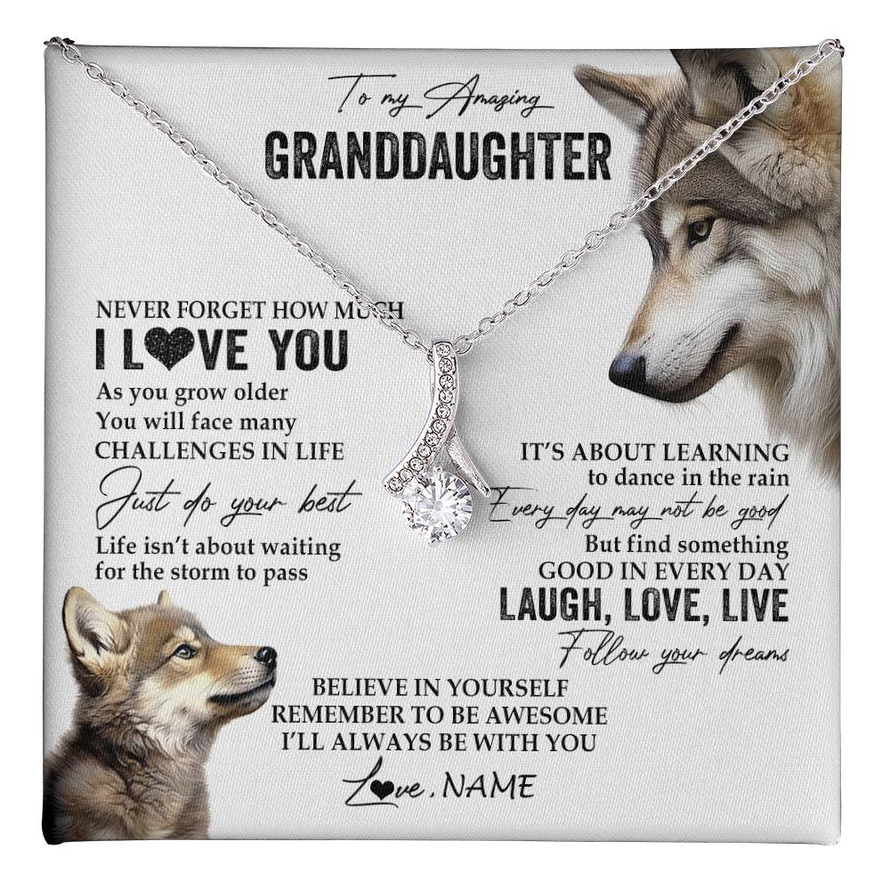 Alluring Beauty Necklace 14K White Gold Finish | 1 | Personalized To My Granddaughter Necklace From Grandma Just Do You Best Laugh Love Live Wolf Granddaughter Birthday Christmas Customized Gift Box Message Card | teecentury