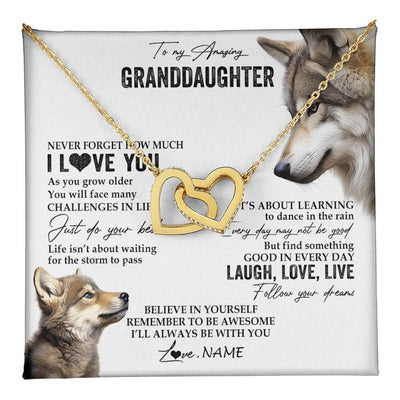 Interlocking Hearts Necklace 18K Yellow Gold Finish | 1 | Personalized To My Granddaughter Necklace From Grandma Just Do You Best Laugh Love Live Wolf Granddaughter Birthday Christmas Customized Gift Box Message Card | teecentury