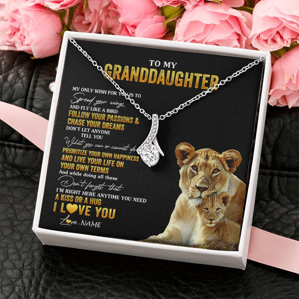 Alluring Beauty Necklace 14K White Gold Finish | 2 | Personalized To My Granddaughter Necklace From Grandma Lion My Only Wish For You Granddaughter Birthday Christmas Customized Gift Box Message Card | teecentury