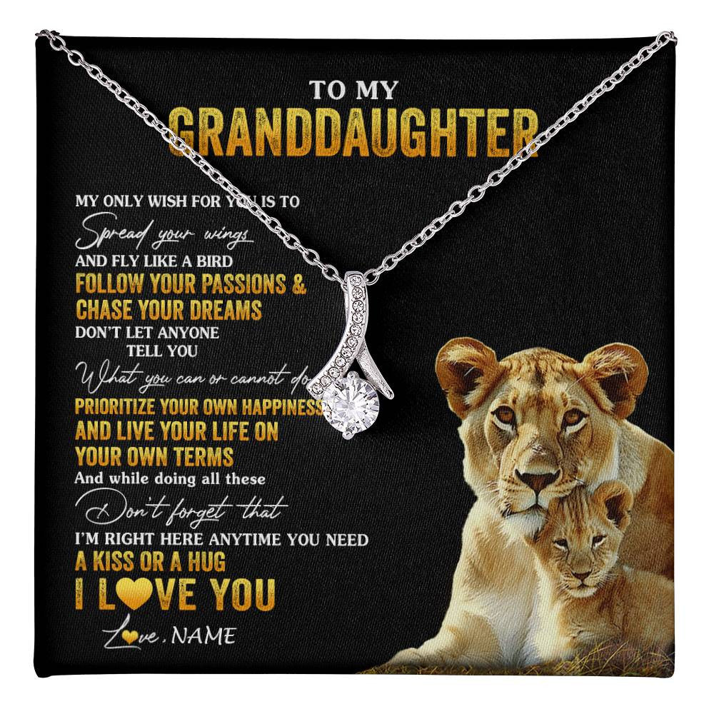 Alluring Beauty Necklace 14K White Gold Finish | 1 | Personalized To My Granddaughter Necklace From Grandma Lion My Only Wish For You Granddaughter Birthday Christmas Customized Gift Box Message Card | teecentury