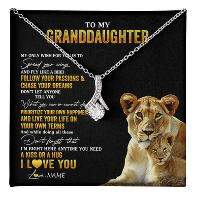 Alluring Beauty Necklace 14K White Gold Finish | 1 | Personalized To My Granddaughter Necklace From Grandma Lion My Only Wish For You Granddaughter Birthday Christmas Customized Gift Box Message Card | teecentury